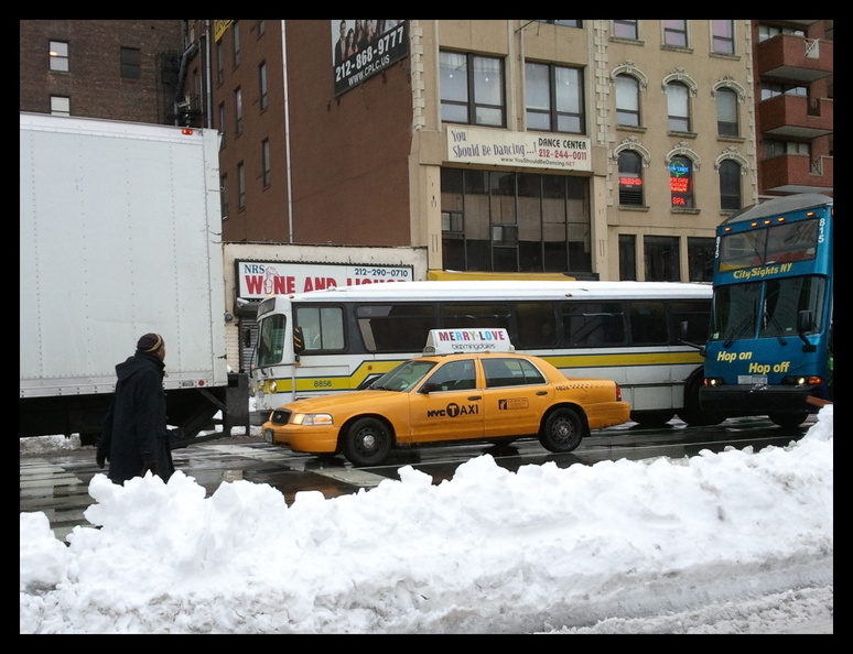 Orion I 8856 @ 8th Avenue (B&H Express Service). - Orion I 8856 @ 8th Avenue (B&H Express Service). One of two or more Orion I buses that are still in the Pace livery that run express service from Borough Park, Brooklyn to B&H Photo and Video in Manhattan and to the Manhattan Diamond District. 2010-12-29 09_00_04a.jpg